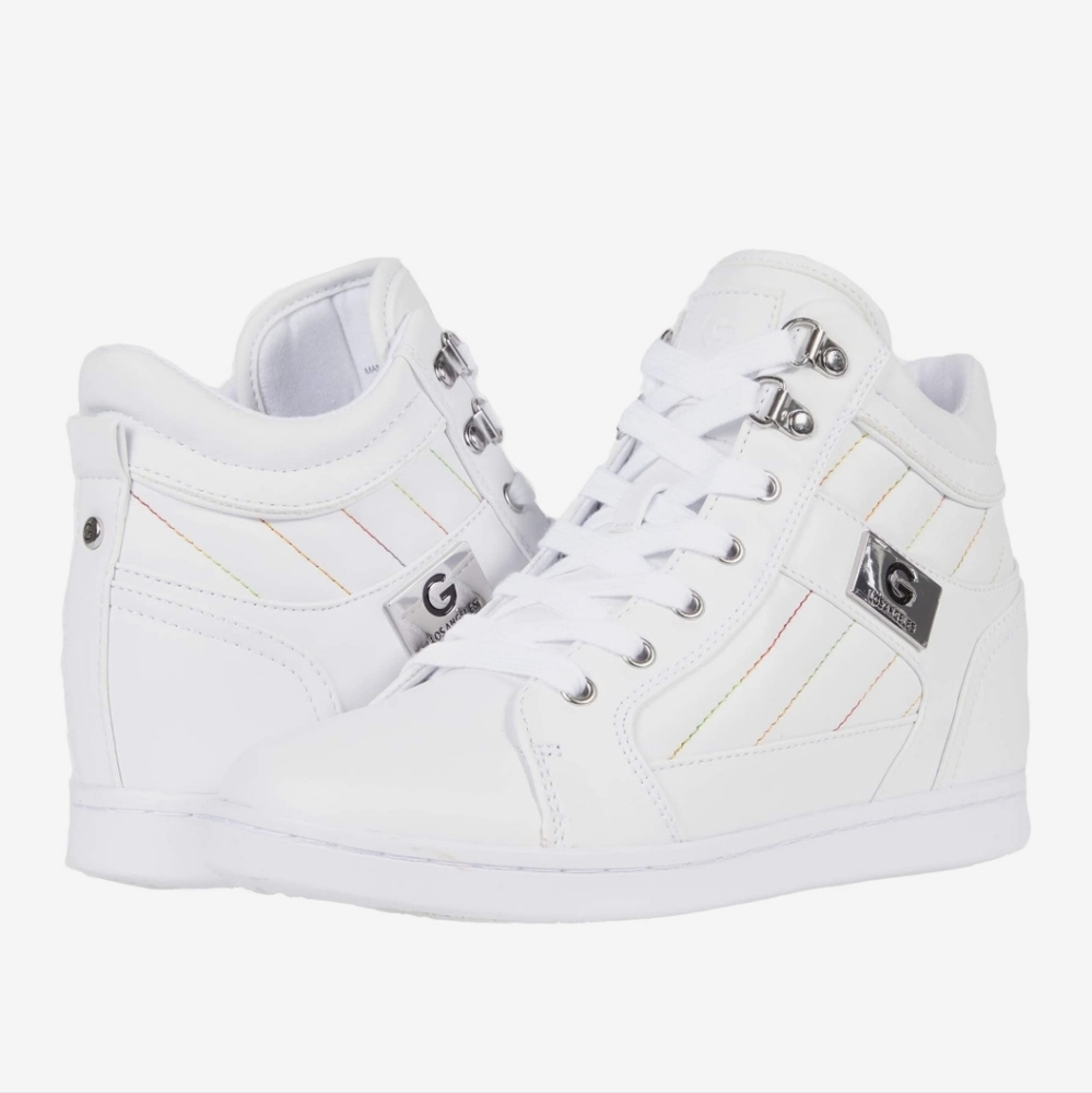 NEW High Top Sneakers Womens GBG Los Angeles White Faux Leather Xtra Rainbow Tie